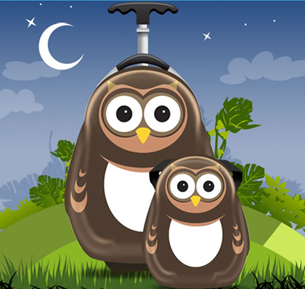 Set PIPI the Owl - Valiza tip trolley si ghiozdan (rucsac) pentru copii, marca Cuties and Pals